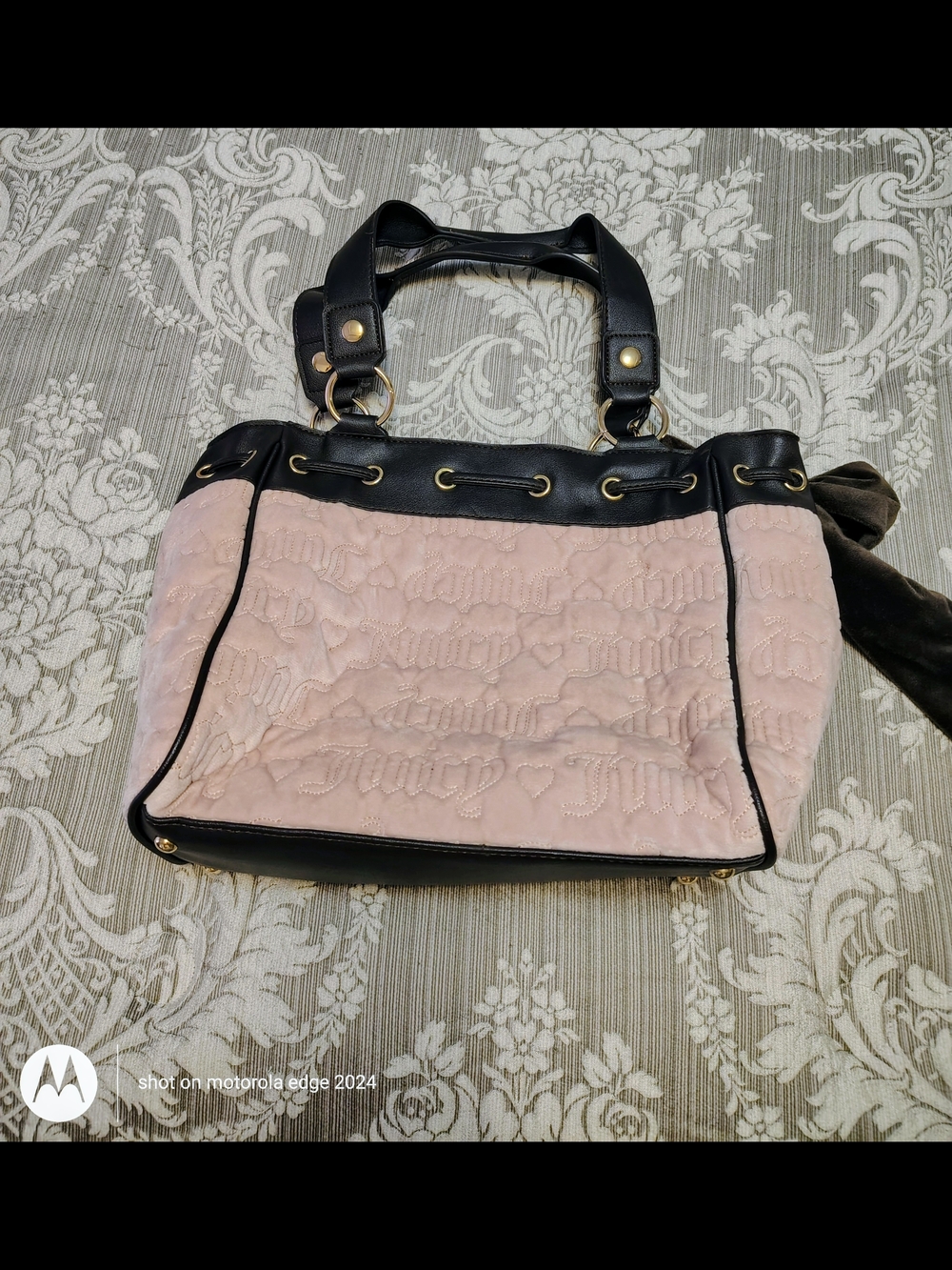 Juicy Couture Pink Quilted Tote with Brown Trim - Picture 2 of 6